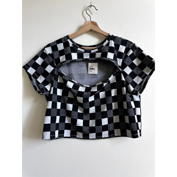 BP Tops - BP. Cutout Crop Tee In Black- White Gingham plus size 1X